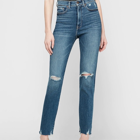 Express Denim - NWT Express super high rise slim ripped knee stretch ankle jeans